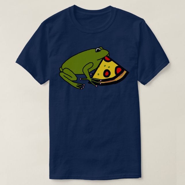 Cute Grönt Frog med Pizza-segment T Shirt (Design framsida)