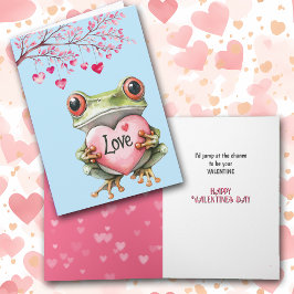 Cute Grönt Frog med Rosa Kärlek Heart Valentine Helgkort
