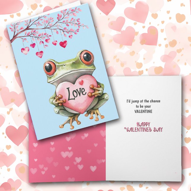 Cute Grönt Frog med Rosa Kärlek Heart Valentine Helgkort (Skapare uppladdad)