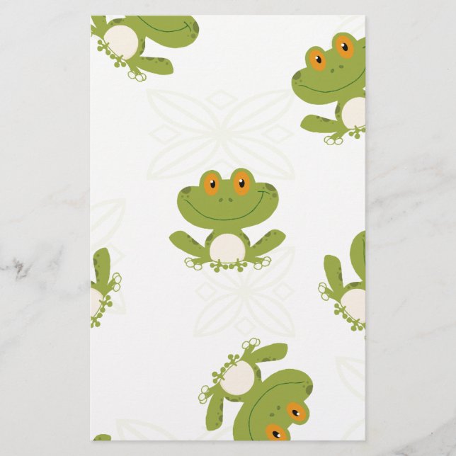Cute Grönt Frog Mönster Brevpapper (Framsida)