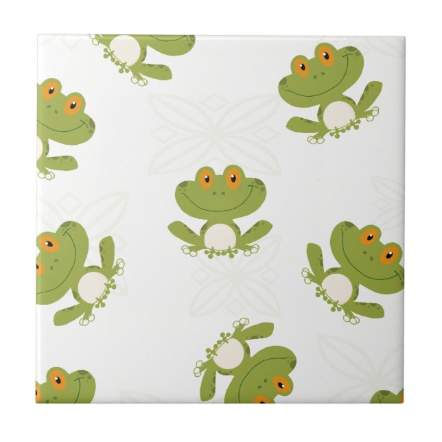 Cute Grönt Frog Mönster Kakelplatta (Framsidan)