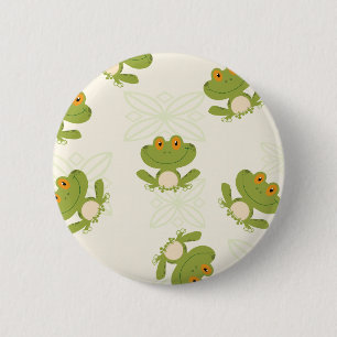 Cute Grönt Frog Mönster Knapp