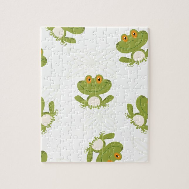 Cute Grönt Frog Mönster Pussel (Vertikal)