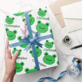 Cute Grönt Frog Mönster Roligt Presentpapper