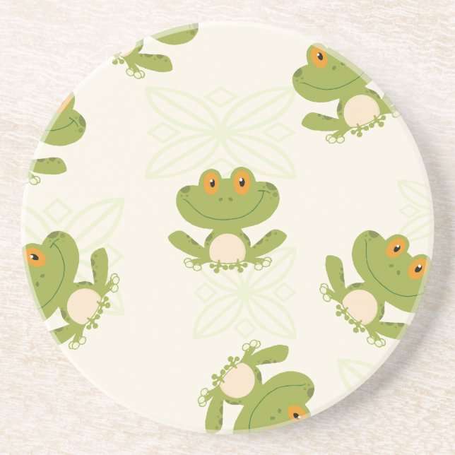 Cute Grönt Frog Mönster Underlägg Sandsten (Framsidan)