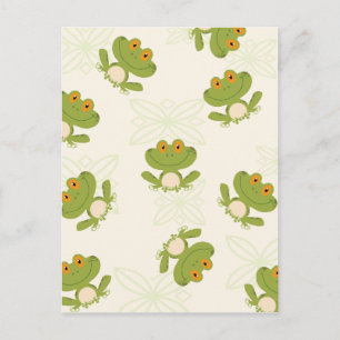Cute Grönt Frog Mönster Vykort
