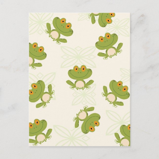 Cute Grönt Frog Mönster Vykort (Framsida)