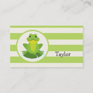 Cute Grönt Frog på Stripe Mönster Visitkort