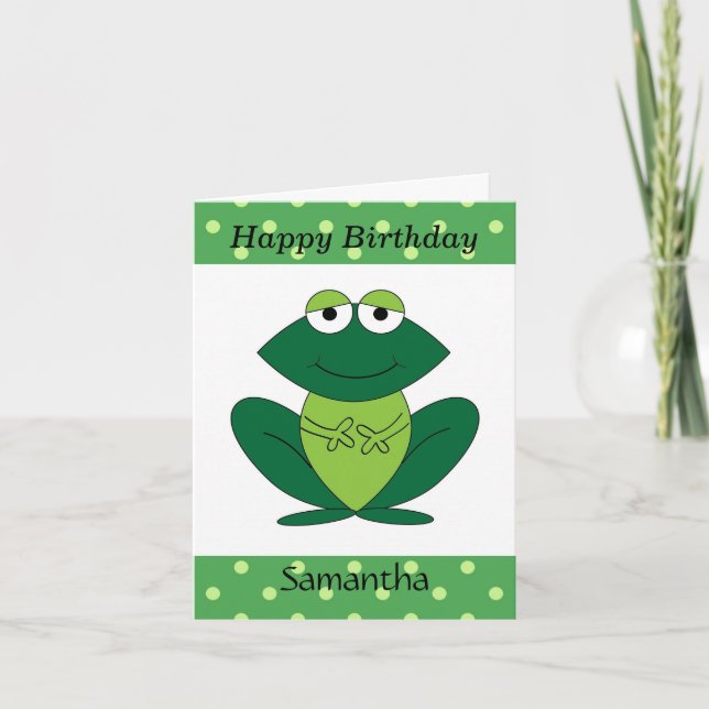 Cute Grönt Frog Polka dots Grattis på födelsedagen Kort (Framsida)