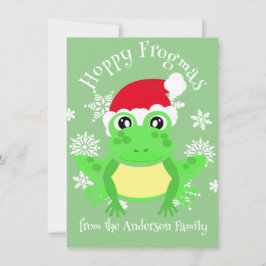 Cute Grönt Frog Santa Hat Tecknad Grönt Julkort