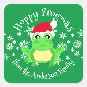 Cute Grönt Frog Santa Hat Tecknad Novel Fyrkantigt Klistermärke