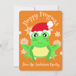 Cute Grönt Frog Santa Hat Tecknad Orange Julkort