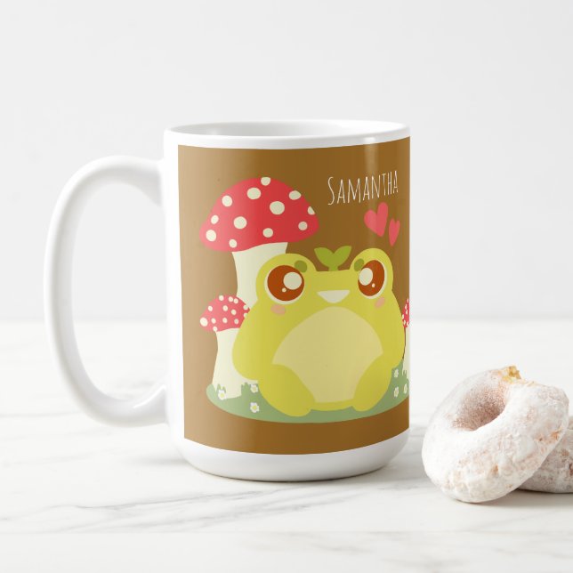 Cute Grönt Frog Sitta in Natur Kaffemugg (Med munk)
