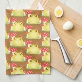 Cute Grönt Frog Sitta in Natur Kökshandduk