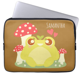 Cute Grönt Frog Sitta in Natur Laptop Fodral