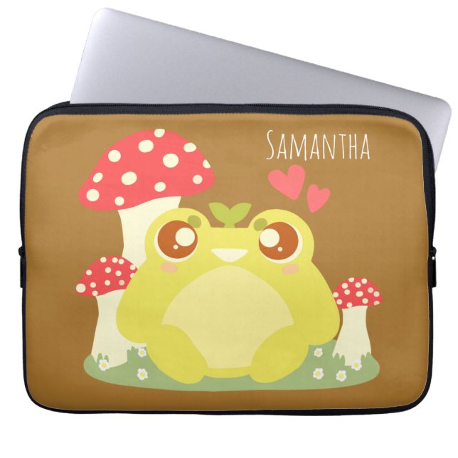 Cute Grönt Frog Sitta in Natur Laptop Fodral (Framsidan)