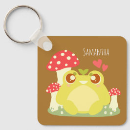 Cute Grönt Frog Sitta in Natur Nyckelring