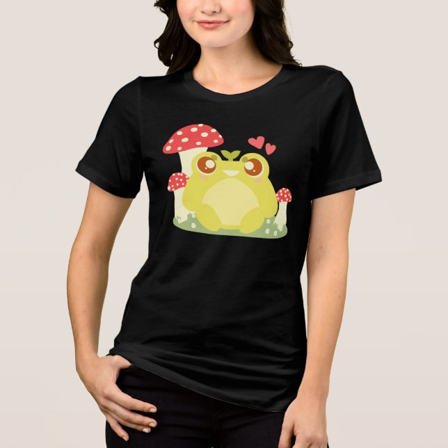 Cute Grönt Frog Sitta in Natur T Shirt (Framsida)