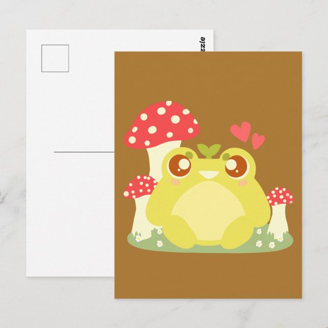 Cute Grönt Frog Sitta in Natur Vykort (Fram/baksida)