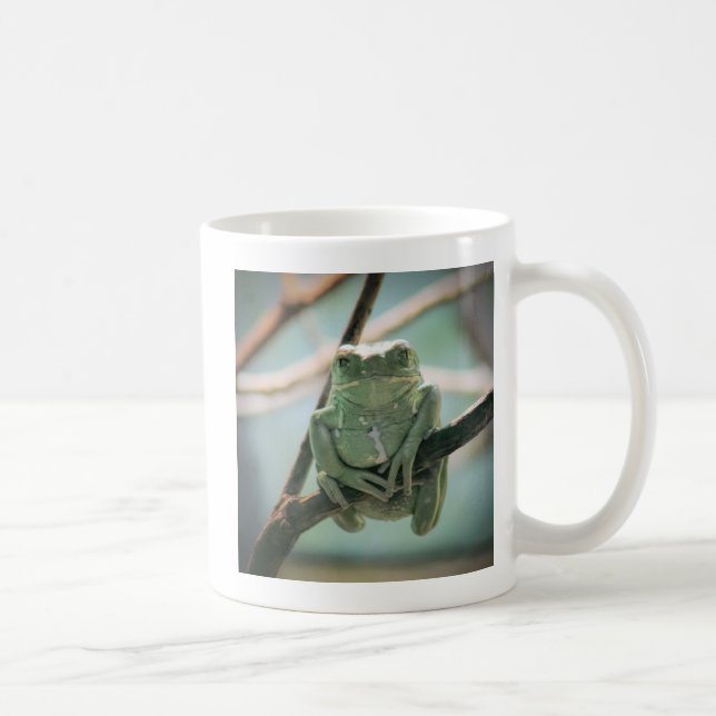 Cute Grönt Frog Sitta på Gren Kaffemugg (Höger)