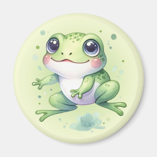 Cute Grönt Frog Tecknad Magnet (Framsidan)