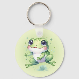 Cute Grönt Frog Tecknad Nyckelring
