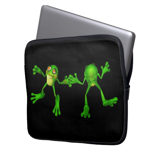 Cute Grönt Froggy Laptop Sleeve (Framsidan Vänster)