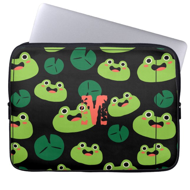 Cute Grönt Frogs Laptop Fodral (Framsidan)