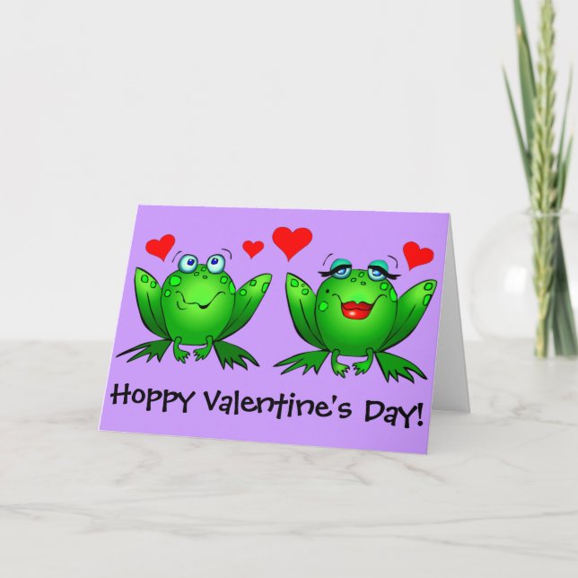 Cute Grönt Frogs Lycklig Funny Valentines day Helgkort (Framsida)