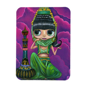 Cute Grönt Genie Girl Big Öga Doll Magic Flaska Magnet