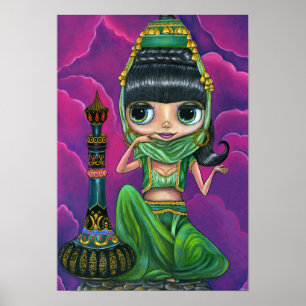 Cute Grönt Genie Girl Big Öga Doll Magic Flaska Poster