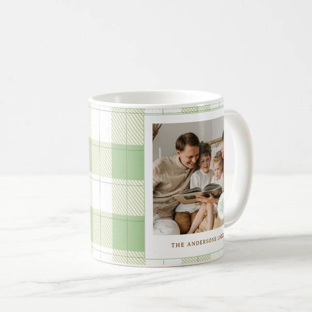 Cute Grönt Gingham Play Anpassningsbar Family Phot Kaffemugg (Framsida höger)