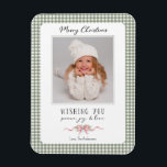 Cute Grönt Gingham Play Preppy Photo Magnet<br><div class="desc">En söt gingham-apa-buggfilm. Anpassa den med ditt foto och namn.</div>