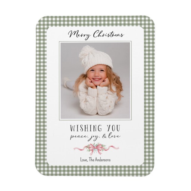 Cute Grönt Gingham Play Preppy Photo Magnet (Vertikal)
