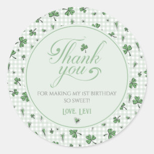 Cute Grönt Gingham Shamrock Tack Runt Klistermärke