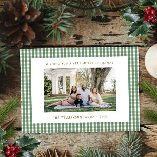 Cute Grönt Gingham Simple Family Photo jul Julkort
