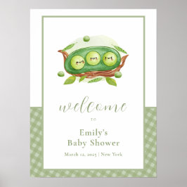 Cute Grönt Gingham Sweet Pea Baby Shower Välkommen Poster