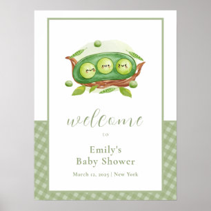 Cute Grönt Gingham Sweet Pea Baby Shower Välkommen Poster