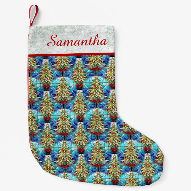 Cute Grönt Glitter, glasaktigt Julafton Träd Mönst Liten Julstrumpa (Framsidan)