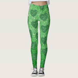 Cute Grönt Glitter St patricks day Shamrock Hearea Leggings
