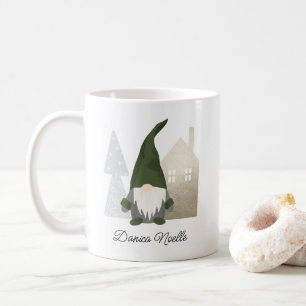 Cute Grönt Gnome och House   Namn-jul Kaffemugg