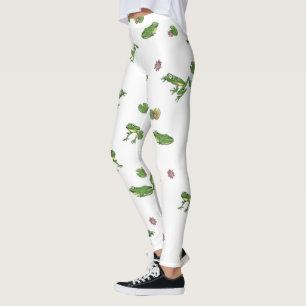Cute grönt groda mönster leggings