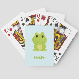 Cute grönt groda på blått casinokort