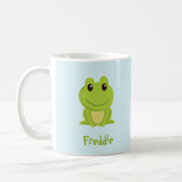 Cute grönt groda på blått kaffemugg
