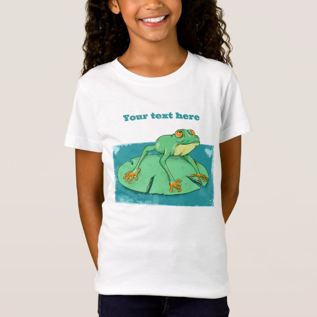 Cute grönt groda på en lilja t shirt (Framsida)