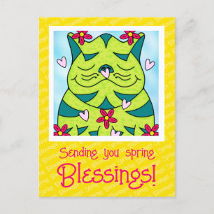 Cute Grönt grodlav med blommor Vår Blesser Vykort
