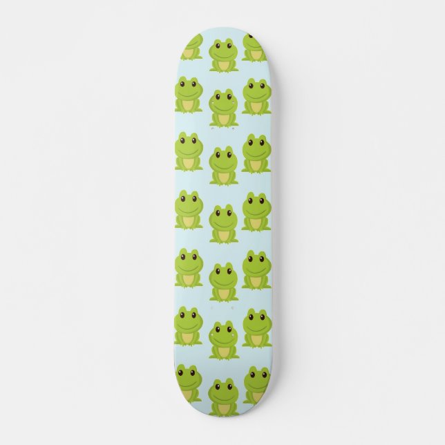 Cute grönt grodor på blått mini skateboard bräda 18,5 cm (Framsida)