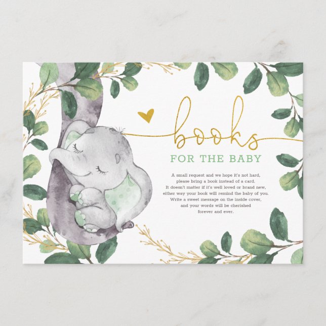 Cute Grönt Guld Greenery Elephant Bokar för Baby Tilläggskort (Framsida)