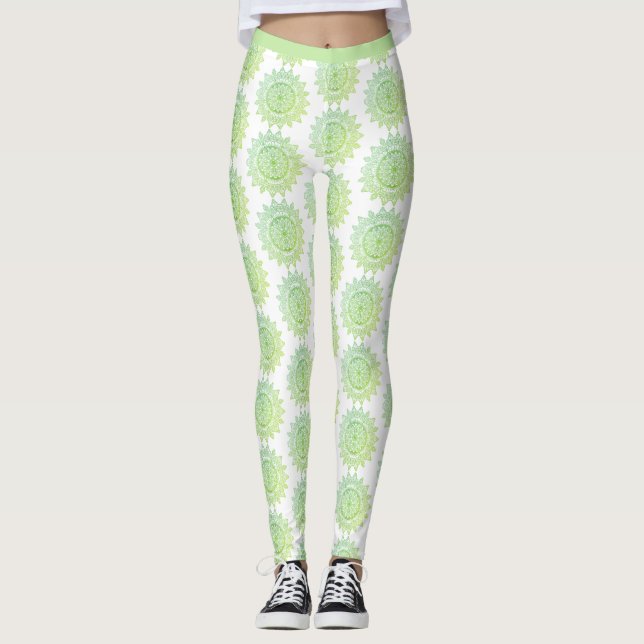 Cute Grönt Guld Mandala Mönster Elegant Söt  Leggings (Framsida)