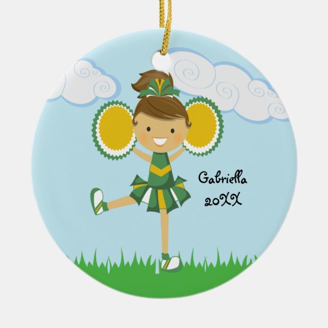 Cute Grönt & Gult CheerLeader-julprydnad Julgransprydnad Keramik (Framsidan)